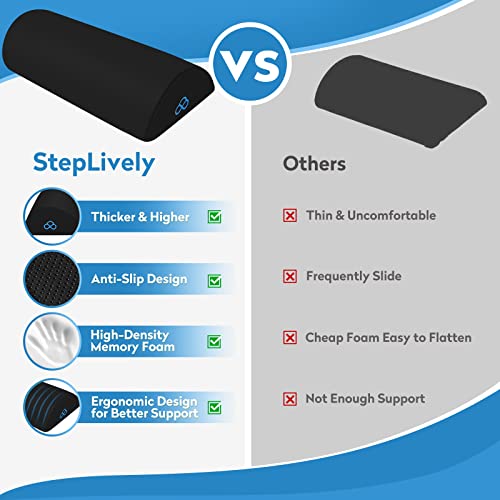 Image of StepLively Foot Rest Ergonomic Pillow for Under Desk at Work, Anti-Fatigue Footrest Support Pillow for Fatigue & Pain Relief, Comfortable for Office Chair, Car Seat & Gaming Chair - Black, Large