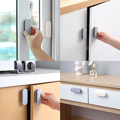 Image of Adhesive Cabinet Handles, Self-Stick Instant Cabinet Handles Alloy No Drilling Push Pull Handles Helper for Kitchen Cabinet Drawer Window Sliding Closet (White, 4 Pcs)