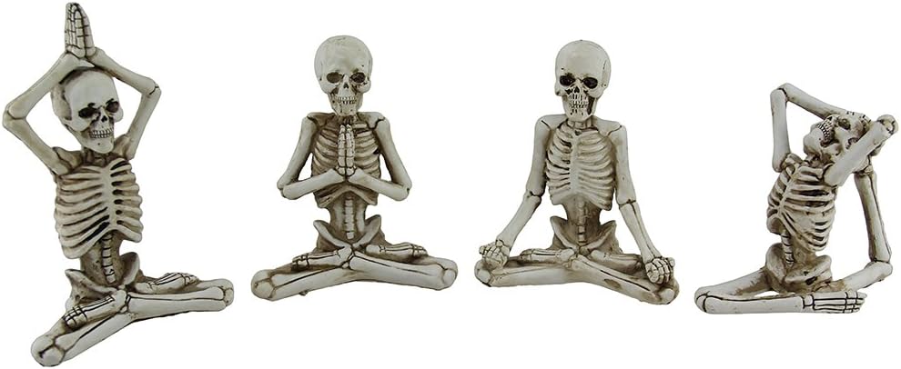 Transpac Imports 4 Pc. Bone Stretchers Skeletons in Yoga Poses Decorative Statue Set