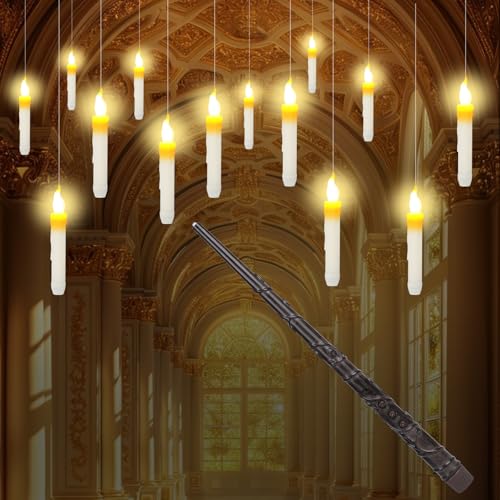CPROSP 22x Flammenlose LED Kerzen mit Zauberstab Floating Candles Fernbedienung Fliegende Kerzen LED Batteriebetriebene Schwimmkerzen mit Timer für Hochzeit Tisch Party Silvester Deko