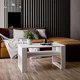 MRBLS Couchtisch – modernes rustikales Design – Wohnzimmer-Tisch Beistelltisch Kaffeetisch Sofatisch Teetisch aus Holz (Weiß Matt - Weiß Matt) - 92 x 45 x 53,6 cm (B/H/T)