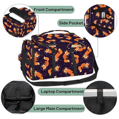 Large Sports Gym Bag With Shoe & Laptop Compartment 47L Waterproof Travel Duffel Bags for Men Women Animal Fox Design Luggage Backpack Duffle Bag4