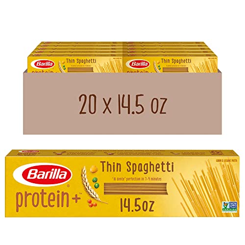 Barilla Protein+ (Plus) Thin Spaghetti Pasta - Good Source Of Plant-Based Protein From Lentils, Chickpeas & Peas- Protein Pasta - Non-Gmo - Kosher Certified - 14.5 Ounce Box (Pack Of 20) #TOP28