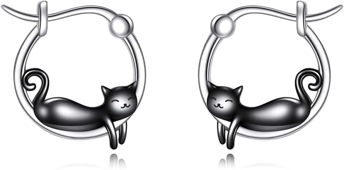 Duck/Black Cat/Pug/Lizard 925 Sterling Silver Hoop Earrings Hypoallergenic Cute Animal Jewelry Gifts for Women