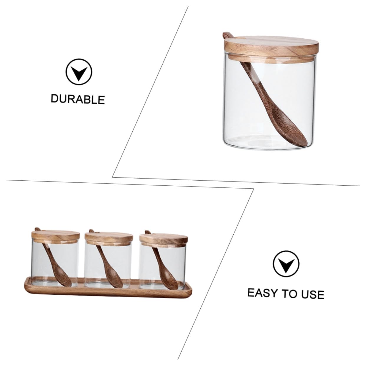 VILLCASE Gewürzgläser aus Glas mit Holzdeckel und Löffel Robustes Gewürzbehälter für Küchenaufbewahrung und Gewürzregal Stilvolle Vorratsdosen für Gewürze und Kräuter