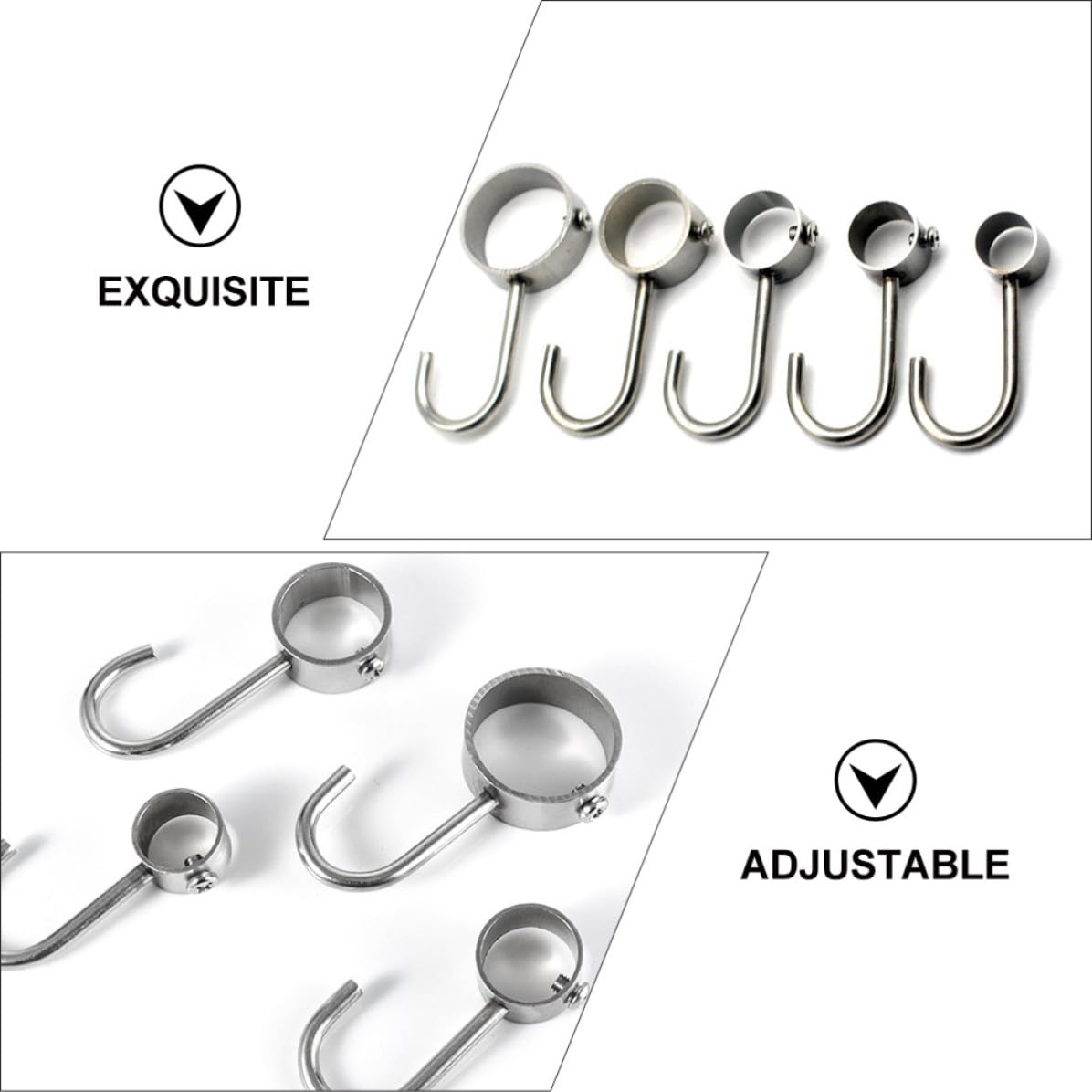 Ganci Resistenti alla Corrosione e Rimovibili in Acciaio Inossidabile Argento Confezione da 10 Pezzi per Asta Tubolare per Armadio e Cucina