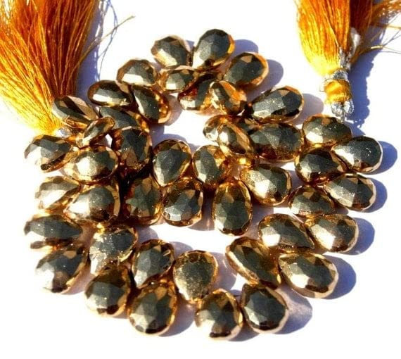 Pyrite dorée mystique LKBEADS, briolettes poires facettées AAA d'exception pour création joaillière