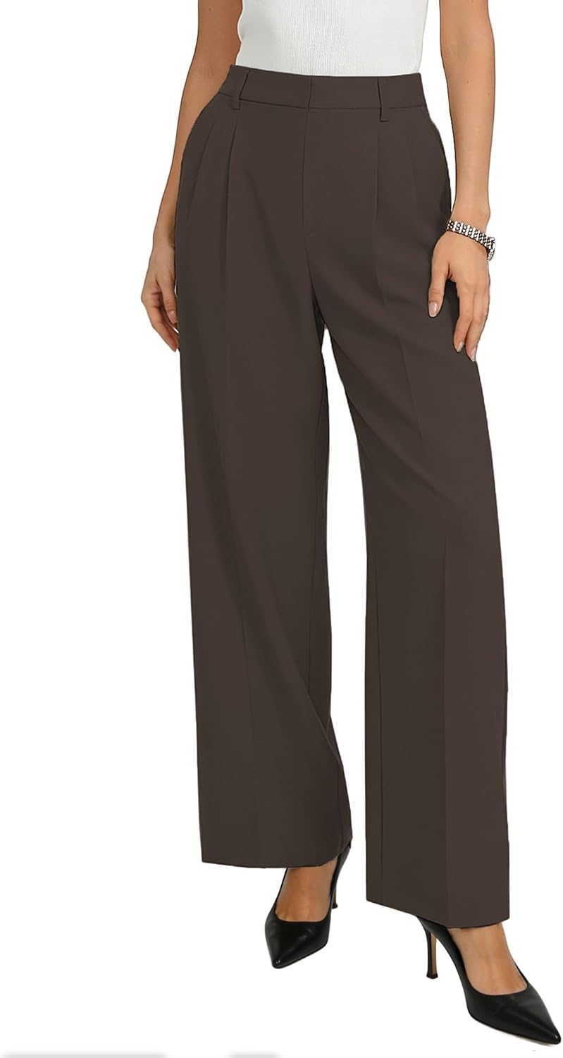 GRACE KARIN Women's Wide Leg Work Pants, Wrinkle Free High Waisted Trousers with Pockets, Business Casual Office Slacks