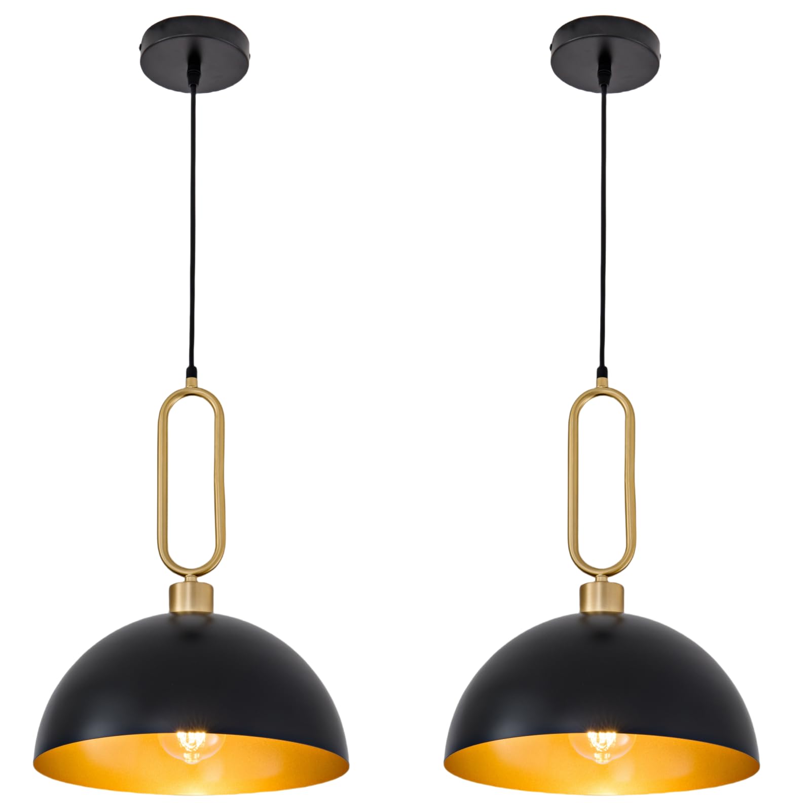 LUJOGUID 2Pack Black Gold Pendant Light, 11.8in Farmhouse Ceiling Hanging Lights Over Sink, Lighting Fixture for Kitchen Island Dining Table Bedroom