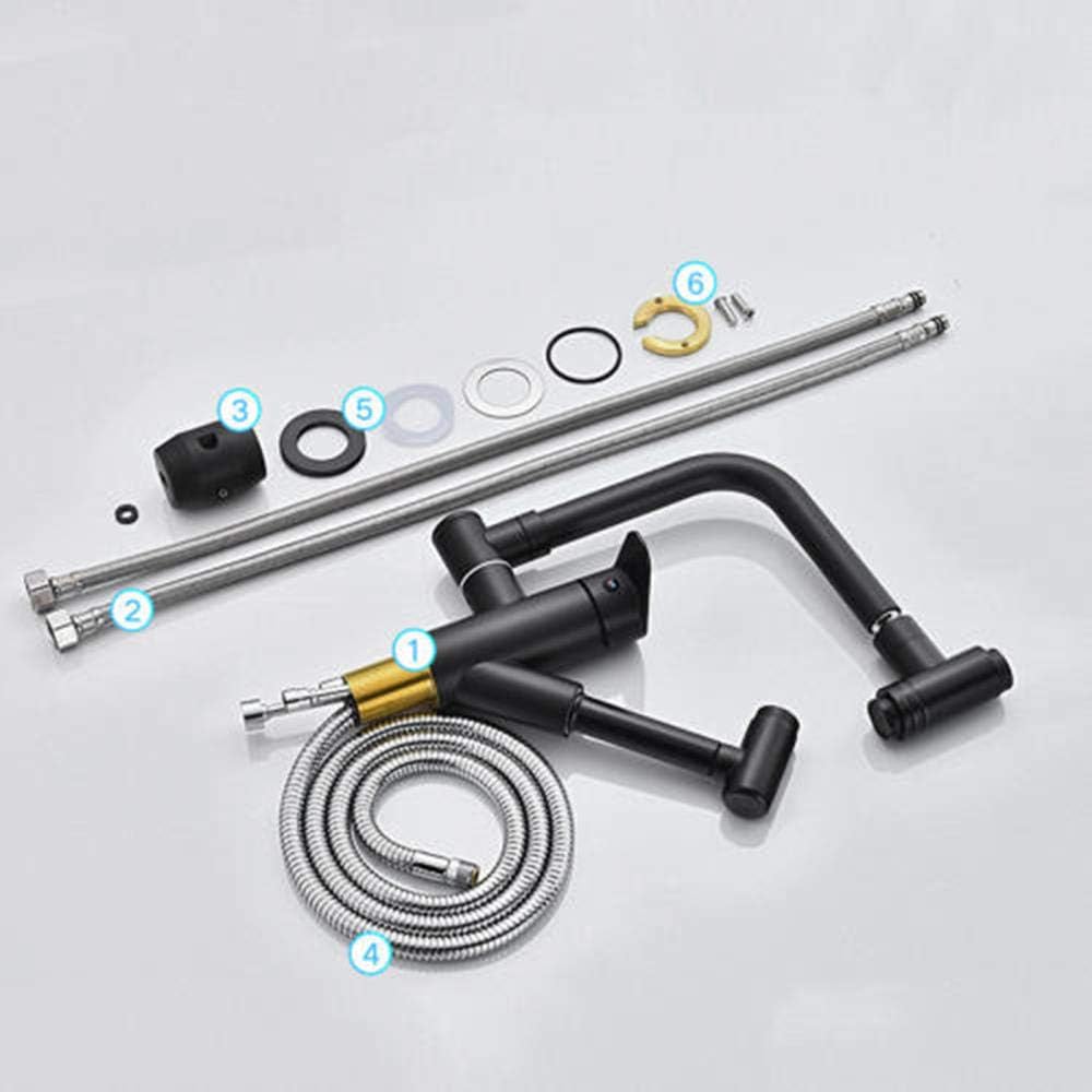 キッチンタップ 折りたたみ式内側窓ミキサータップ キッチンシンク用 ブラック キッチンシンク 温水および冷水の蛇口 スプレーガン付き