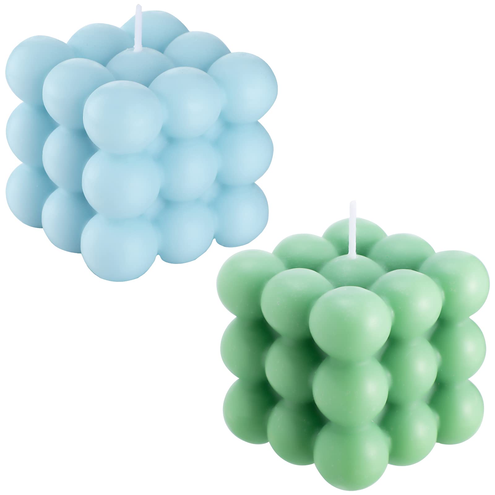2 Pieces Bubble Cube Wax Candles Valentine's Day Hand Poured Scented Candle Cute Wax Candles Home Decor Candle Handmade Decorative Candle for Bedroom Aesthetic Decor (Blue, Green)