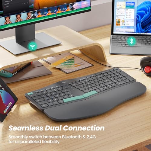 Nulea Wireless Ergonomic Keyboard, Split Keyboard with Cushioned Wrist Rest, USB and Bluetooth Connectivity, USB-C Rechargeable, Compatible with Windows Mac - Image 6