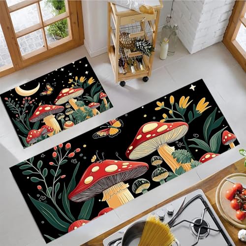 Alfombras de cocina en juego de 2 piezas negro verde con medidas 40x60 y 40x120cm 3