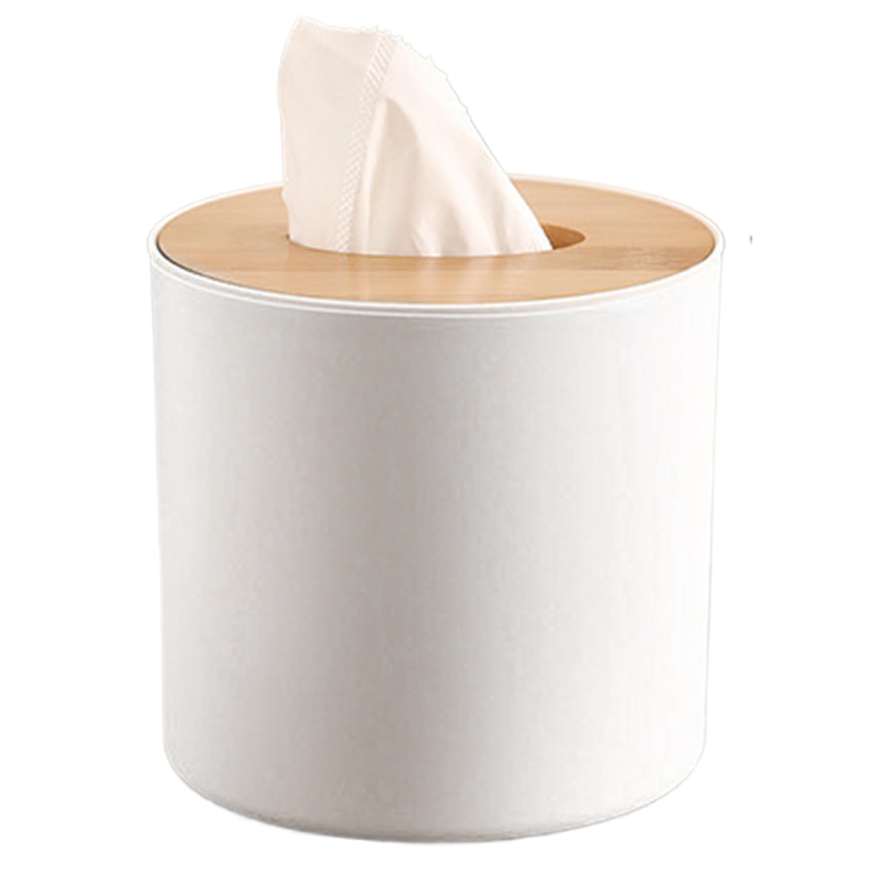 Round Tissue Box with Bamboo Lid Decorative Waterproof Toilet Paper Roll Cover for Bedroom, Dinner Table, Office, Kitchen Bathroom Tissue Box Cover..