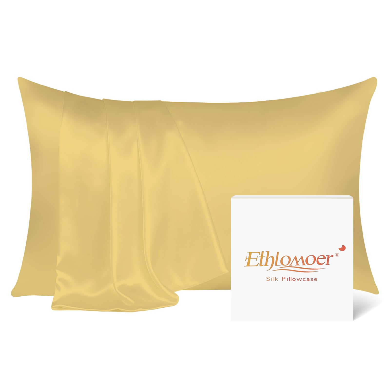 Ethlomoer Women's Paleyellow Natural Pure Silk Pillowcase For Hair And Skin, Both Side 19Mm, Hypoallergenic, 600 Thread Count, Smooth Silk Pillow Case With Hidden Zipper, Gifts For Men, 50X75 Cm (Paleyellow)