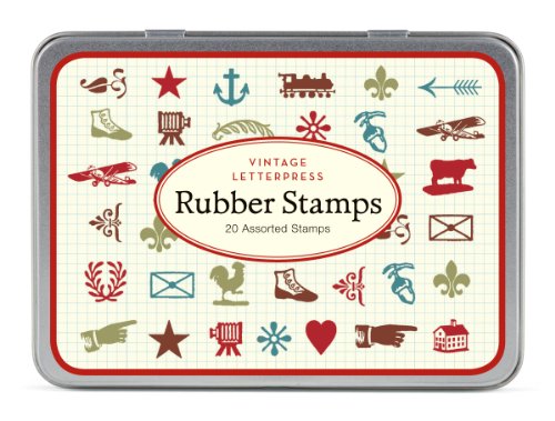 Cavallini Mini Vintage Letterpress 20 Assorted Wooden Rubber Stamps Packaged in a Tin