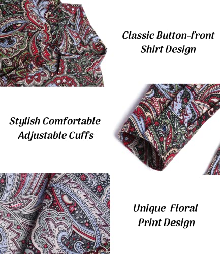 Coofandy Men's Floral Print Button Down Casual Long Sleeve Hawaiian Retro Flower Shirt(Wine Red,L) #TOP3