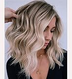 LANOVA Ombre Short Curly Wig, Synthetic Hair Ash Blonde Wig, Ombre Brown Wigs for Women, Best...