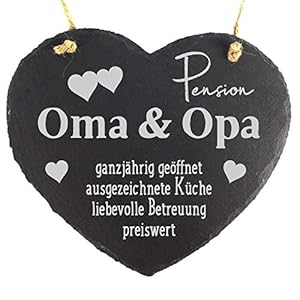 camolo Schieferherz 20x17cm Mit Spruch Deko Wandbild Zum Aufhängen Herz Schiefer Natur Geschenk (Pension Oma & Opa)