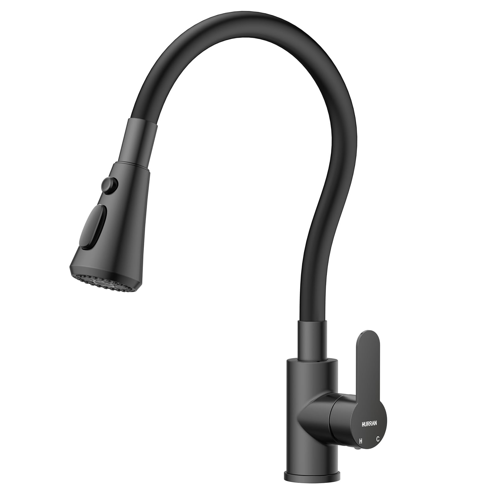 Hurran Robinet de Cuisine Avec 3 Modes de Pulvérisation, Robinet Cuisine Pivotant À 360° avec Tuyau en Silicone, Mitigeur en Acier Inoxydable, Noir Mat