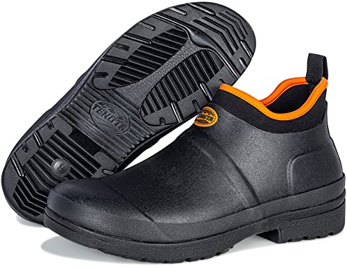 TENGTA Men's Ankle Garden Rain Boots Outdoor Slip On Mud Gardening Shoes for Men Waterproof Heavy Rubber Deck Boots