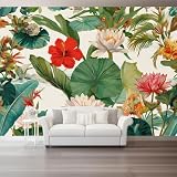 Carta da parati 200 x 140 cm Fotomurali in TNT Murale alla moda Decorazione da Muro Ibisco retrò di loto Poster Gigante Design Cameretta Carta per Rosso