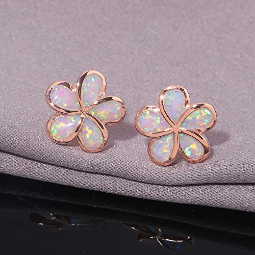 Cinily OH4711 Hypoallergenic Flower Stud Earrings, Pink Opal Stud Earrings 14K Rose Gold Plated Flower Jewelry thumb #3