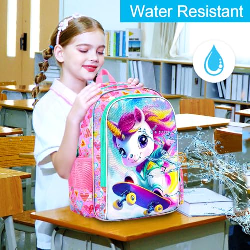 Image of 16 inch Unicorn Backpack for Girls, 3Pcs School Backpacks Set for Elementary Preschool Kindergarten, Kids Bookbag with Lunch Box (Pink)
