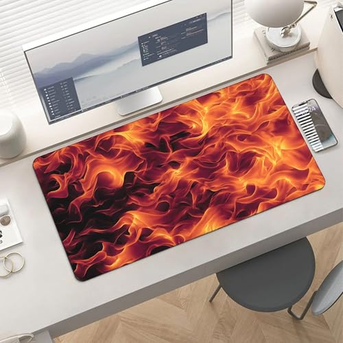Image of Red Flame Extended Gaming Mouse Pad, with Stitched Edges Large Mouse Pad Desk Protector, Rubber Base Mousepad Keyboard Mouses Mat for Work Game Office Home- 32 inch X 16 inch Inch