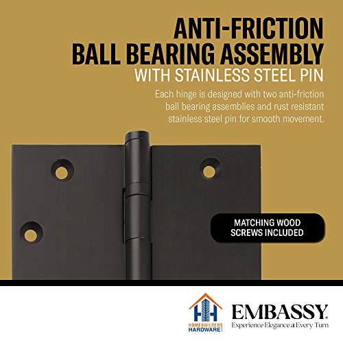 Solid Brass Architectural Door Hinges – 2 Vintage Decorative Cap Mortise Hinges, Ball Bearings, And Stainless Steel Hinge Pin – Home Decor By Embassy, 4 X 4 In., Oil-Rubbed Bronze #TOP5