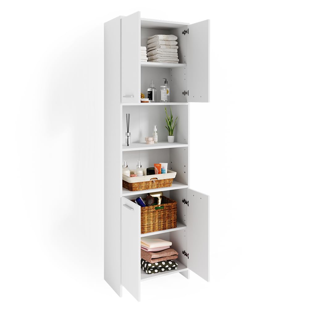 Vicco Armario de baño Maris, Blanco, 56.1 x 190 cm | Mueble de baño, con estantes ajustables en altura para un uso flexible