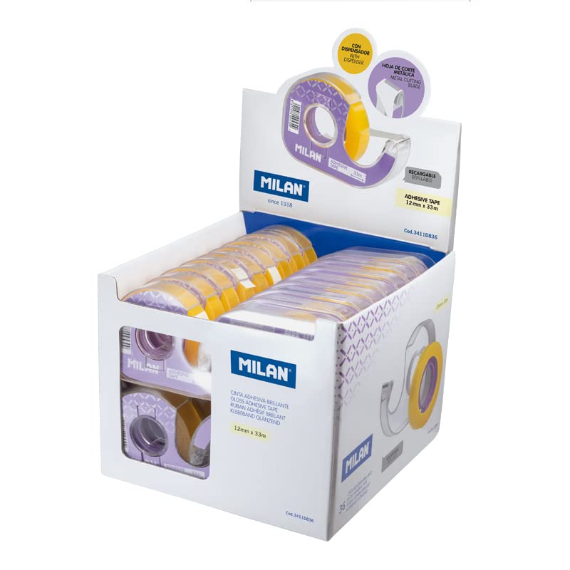 Pudełko wystawowe 36 dozowników taśma klejąca (przezroczysta żółta) 12 mm x 33 m MILAN®