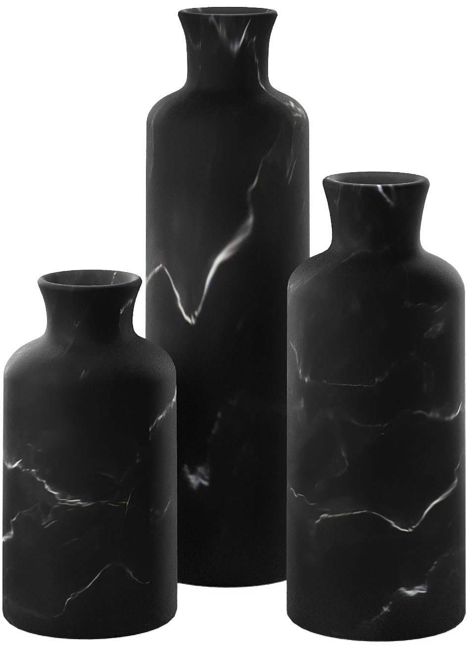 Creative Scents Black Marble Look 3pc Vase Set