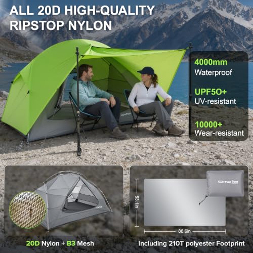Cantuo Tienda de Campaña para 2-3 Personas de Nylon 20D Ultraligera 4 Estaciones 4.34 libras con Cubierta de Piso Impermeable y Resistente al Viento para Mochileros miniatura 5