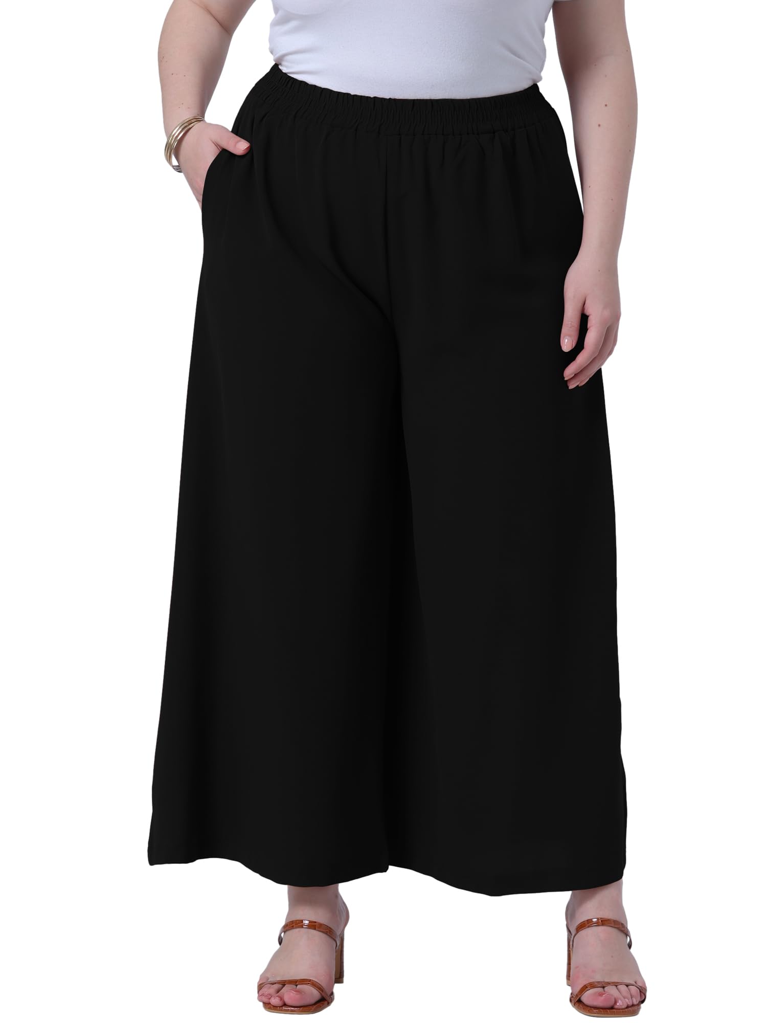 Agnes Orinda Plus Size Palazzo Pants for Women Wide Leg with Pockets Casual Summer Pants