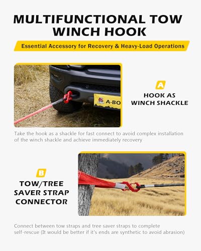 Image of 3 /8 inch Tow Hook, S-Shaped Winch Hook, 33,000lbs Breaking Strength, G80 Heavy Duty Forged Steel, Fast Connect Easy Release Winch Shackle Towing Hook for Trucks, SUVs, ATVs, Trailers, Red