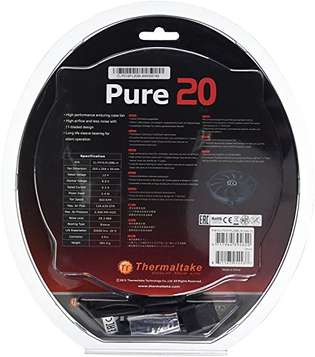 Image of Thermaltake 200mm Pure 20 Series Black 200x30mm Thick Quiet High Airflow Case Fan with Anti-Vibration Mounting System Cooling CL-F015-PL20BL-A