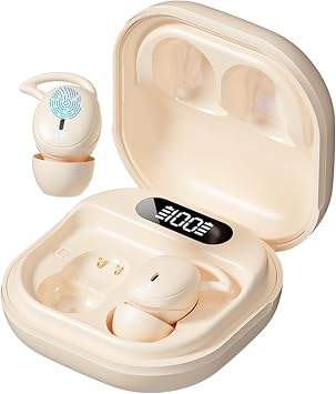 Sleep Earbuds, 5.4 Bluetooth Noise Cancelling Headphones for Sleeping, Ultra Thin Side Sleeper Proof Wireless Earphones with 60H Playback, HD Mic, Touch Control for Home Office Travel-OFF WHITE