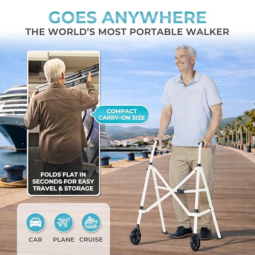 Stander Space Saver Walker, Lightweight Folding Rolling Mobility Aid for Seniors & Adults, Compact 2-Wheel Disability Device with 6-inch Wheels & Ski Glides for Walking Support, Vivid White by Stander - Image 4