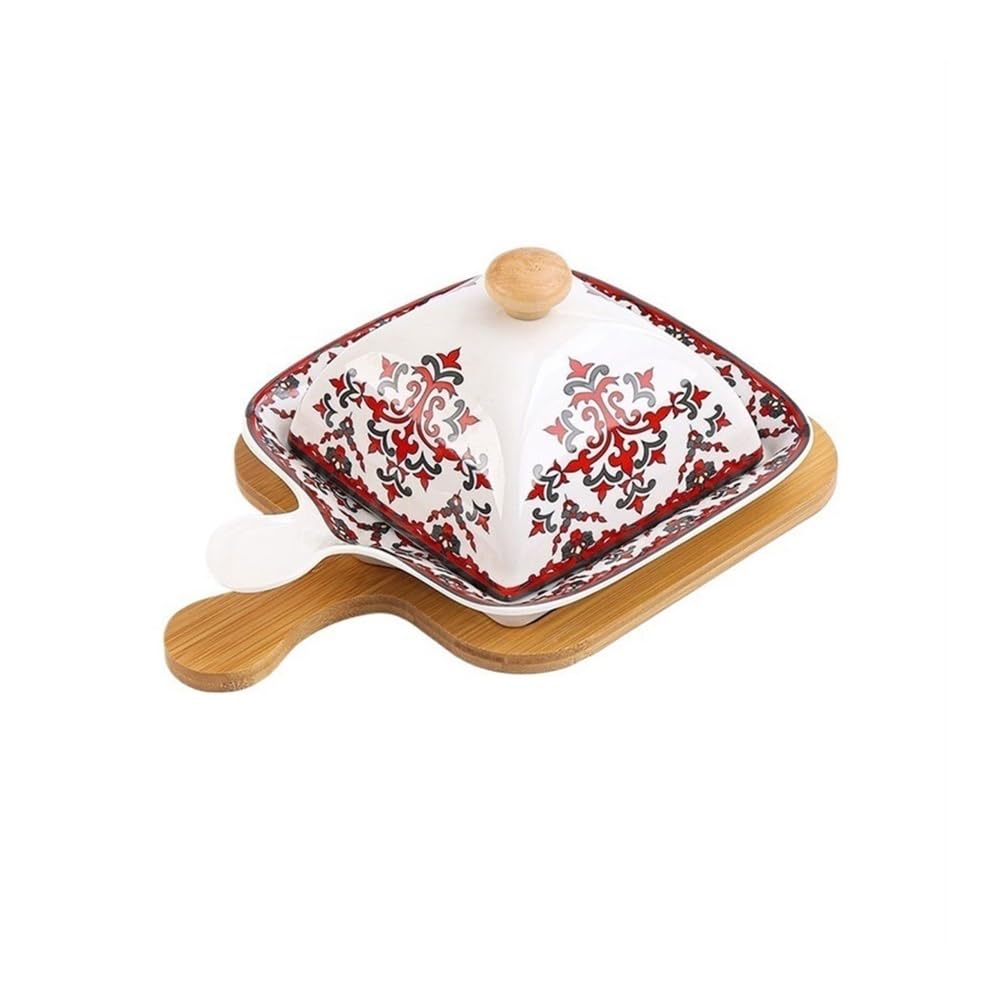 Naczynie do pieczenia Talerz do zapiekania ryżu, kuchenka mikrofalowa z pokrywką, ceramiczna forma do pieczenia, naczynie na ser i masło, talerze komercyjne(Red)