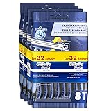 Gillette Blue 3 Smooth Rasoirs Jetables Homme Bande Lubrastrip Comfortgel, Lot de 32 (4 x 8) avec Tête Pivotante À 40° [OFFICIEL]