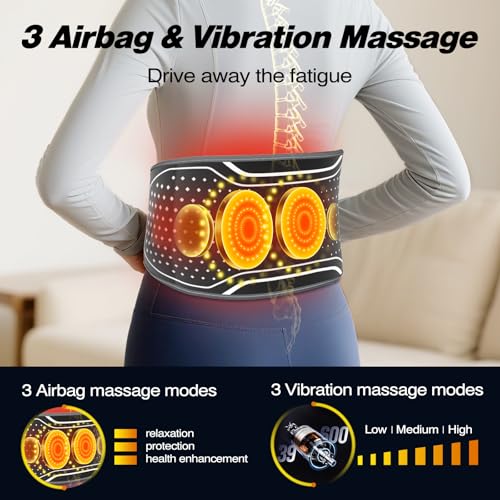Image of Cordless Heated Back Waist Massager, 3-in-1 Kneading Vibration Massage Belt, Ideal Gift for Parents Men Women, 4 Heating Levels, 4000mAh Rechargeable Battery, Adjustable for Home Office Travel Use