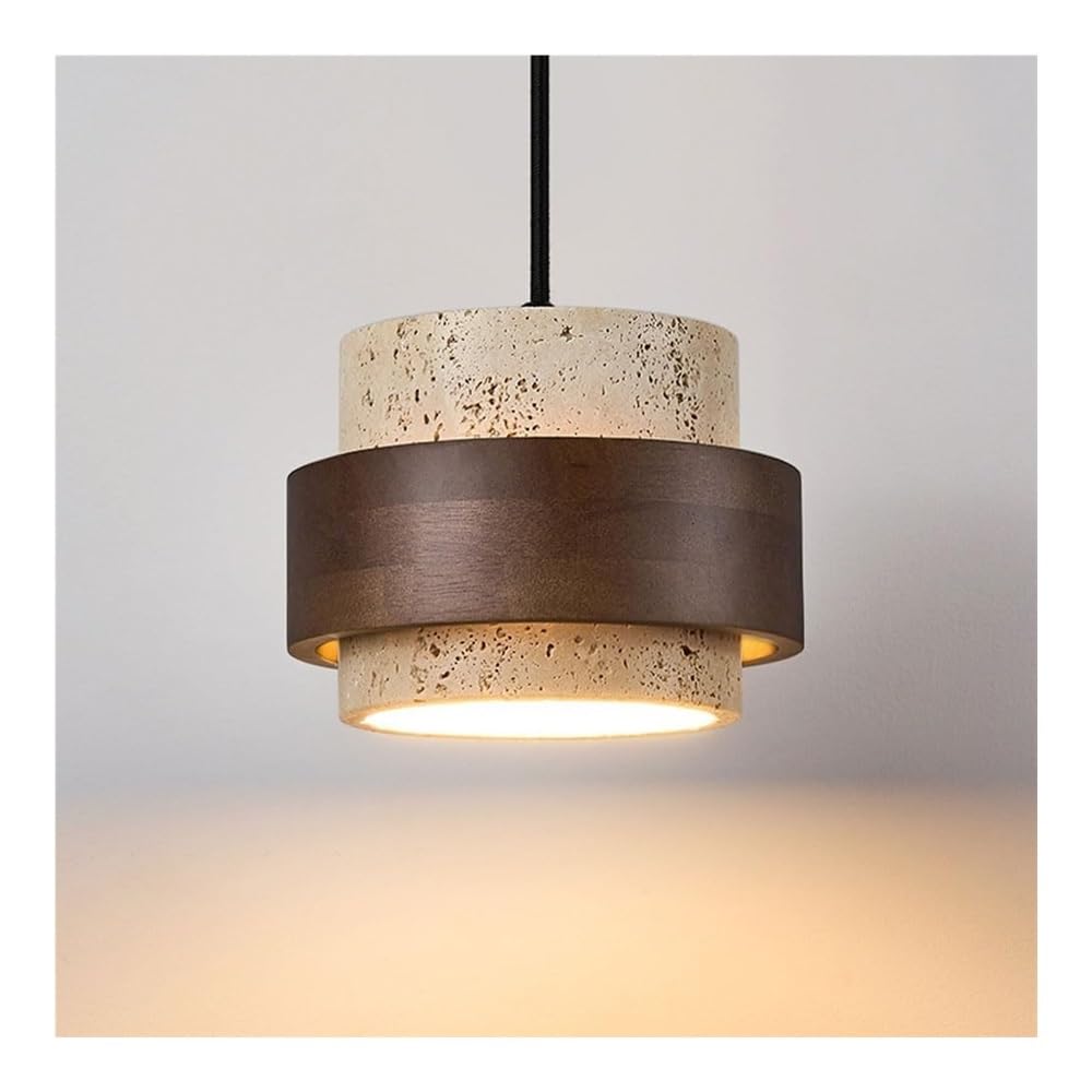 FEITENGDA Nordic Stone Pendant Light Single Light Travertine Pendant Light Lighting Kitchen Island Wood Mid Century Hanging Lamp for Bedroom Dining Table Hallway