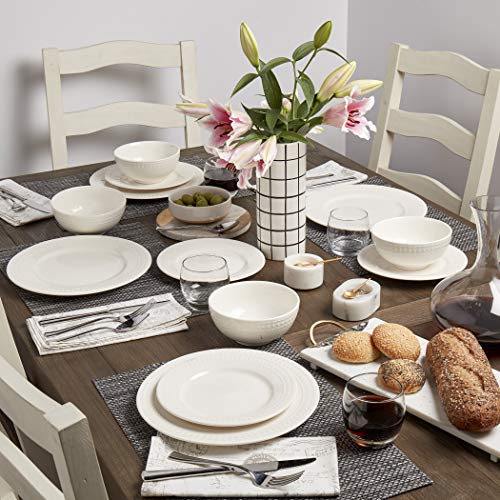 Image of Tabletops Gallery Embossed White Porcelain Round Dinnerware - Bloom 12 Piece Dinnerware Set
