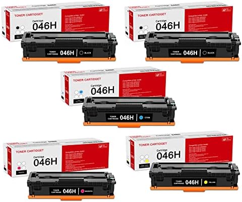5 Pack 046H BK/C/M/Y Toner Cartridge: Compatible 046H CRG046H 1254C001 1253C001 1252C001 1251C001 Toner Cartridge Replacement for Canon Color Image Class LBP654Cdw MF735Cdw MF731Cdw MF733Cdw Printer