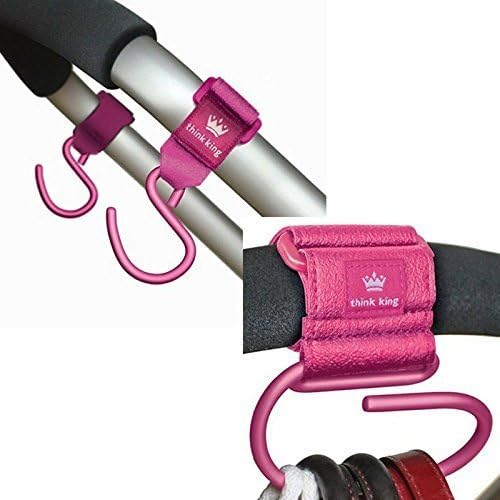 Think King Bundle of 2 Mighty Buggy Hooks and 1 Jumbo Swirly Hook for Stroller, Wheelchair, Rollator, Walker, (Pink)
