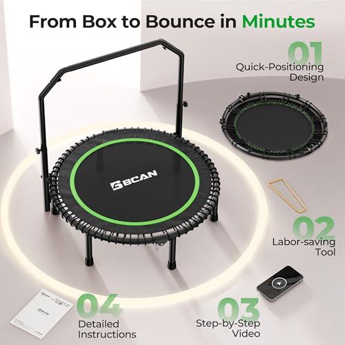BCAN BT2 40" Rebounder Trampoline for Adults, Indoor, 450lbs,Bungees Rebounder for Adults, Adjustable Handlebar, Quiet Mini Exercise Trampoline for Indoor Workout, Low-Impact|FED Fitness Green - image 7