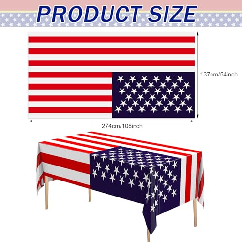 Image of Newwiee 6 Pcs 4th of July Patriotic Tablecloth Disposable American Flag Table Cloth Plastic Red White Blue Independence Day Rectangle Table Cover 250th Decoration(Patriotic Flag Style,51x71)