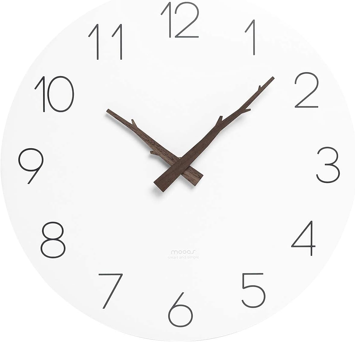 mooas Flatwood Wall Clocks (Flatwood, Twig), 12" Wood Wall Clock, Non-Ticking Silent Decorative Wall Clock, Clock for Home Living Room Kitchen Bedroom Office