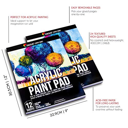 image for Zenacolor Acrylic Paper Pads (Set of 2) - 24 Acrylic Sheets 9x12 inch 